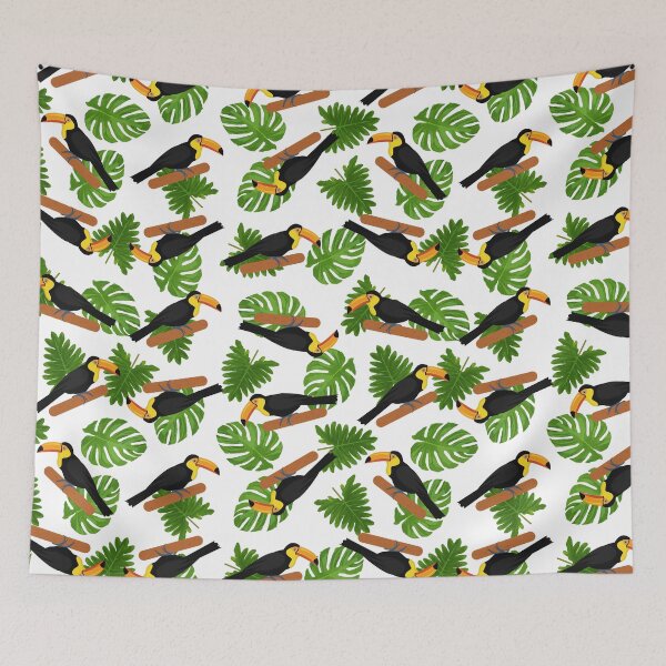 Item preview, Toucan pattern design with tropical leaves. Toucan background. Tropical birds and leaves pattern designed and sold by GulArt.