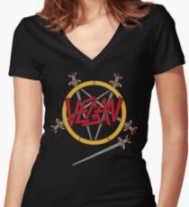 Slatanic Vegan Women's Fitted V-Neck T-Shirt