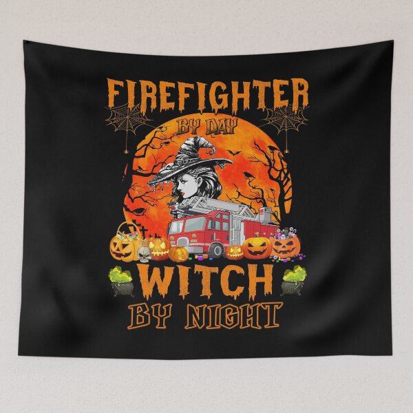 Item preview, Firefighter Witch By Night funny cute halloween scary skull retro designed and sold by beckadamr.