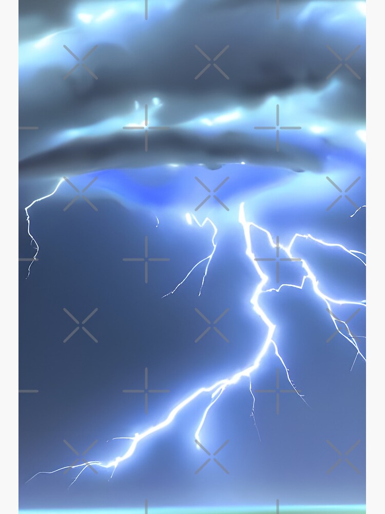 Blue Lightning Bolt in Thunderstorm, Ai Generated Art | Art Board Print