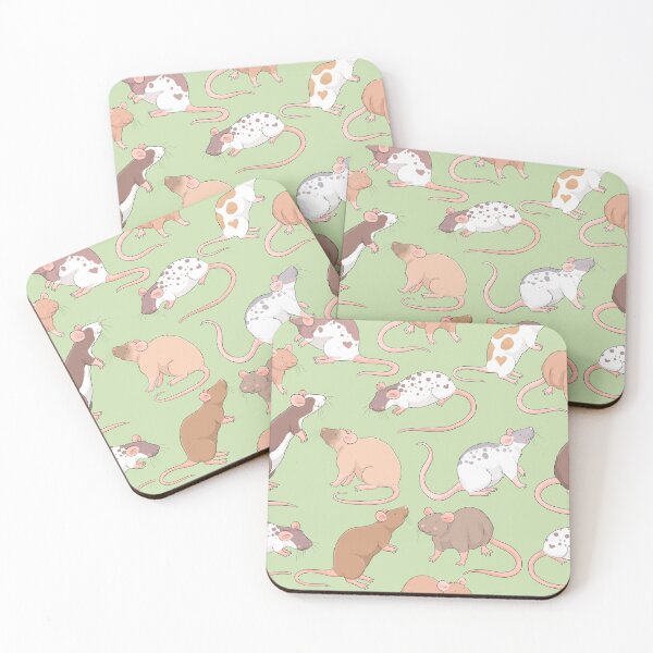 Item preview, Cute Rattie rats illustration patter against green background Whimsicolour art  designed and sold by Whimsicolourart.