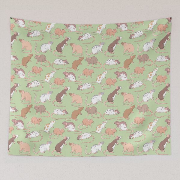 Item preview, Cute Rattie rats illustration patter against green background Whimsicolour art  designed and sold by Whimsicolourart.