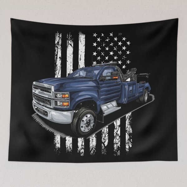Item preview, Chevy pickup truck tow truck in front of grunge American flag designed and sold by Dirk4171.