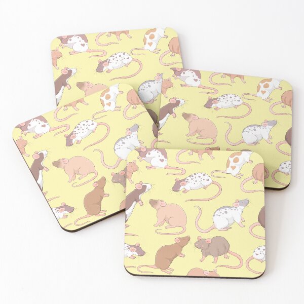 Item preview, Cute Rattie rats pattern design against a sunny yellow background  designed and sold by Whimsicolourart.