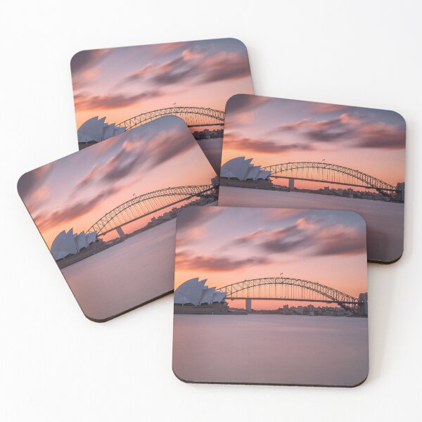Item preview, Beautiful shot of the sydney harbor bridge with a light pink and blue sky designed and sold by klimov0101.