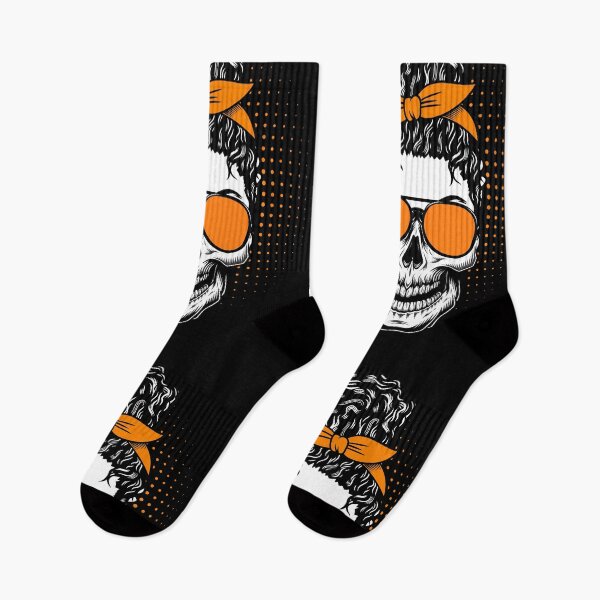 Item preview, scary skull messy hair bun with sunglasses orange halloween designed and sold by Mac Store.