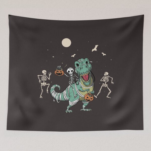 Item preview, T-rex With Dancing Skeletons And Pumpkins Halloween designed and sold by MrEddie10.