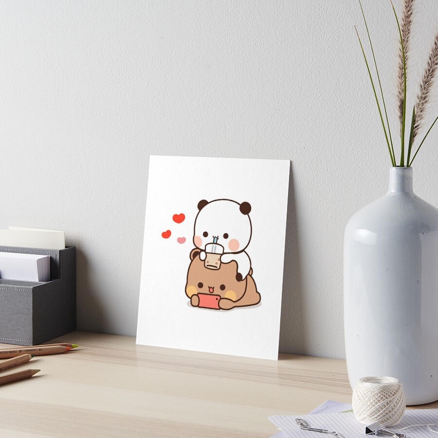 Cute Panda Bear Love Hug Bubu And Dudu Bubble Tea Art Board Print