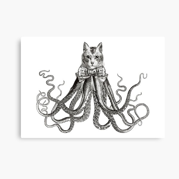 Octopussy | Half Cat Half Octopus | Hybrid Animals | Vintage Style | Black and White | Canvas Print