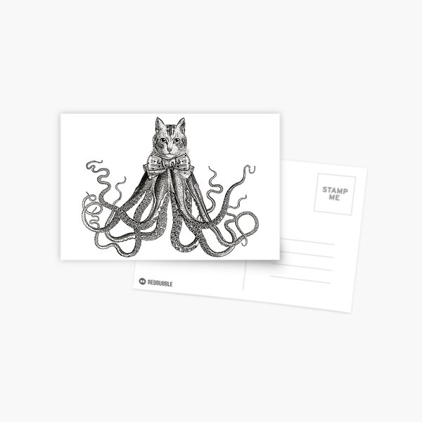 Octopussy | Half Cat Half Octopus | Hybrid Animals | Vintage Style | Black and White | Postcard