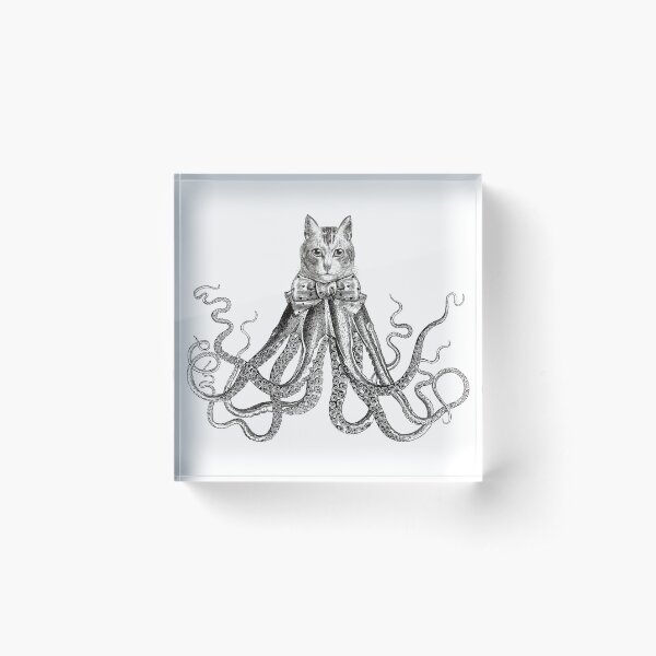 Octopussy | Half Cat Half Octopus | Hybrid Animals | Vintage Style | Black and White | Acrylic Block