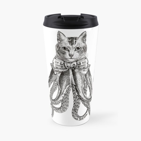 Octopussy | Half Cat Half Octopus | Hybrid Animals | Vintage Style | Black and White | Travel Mug
