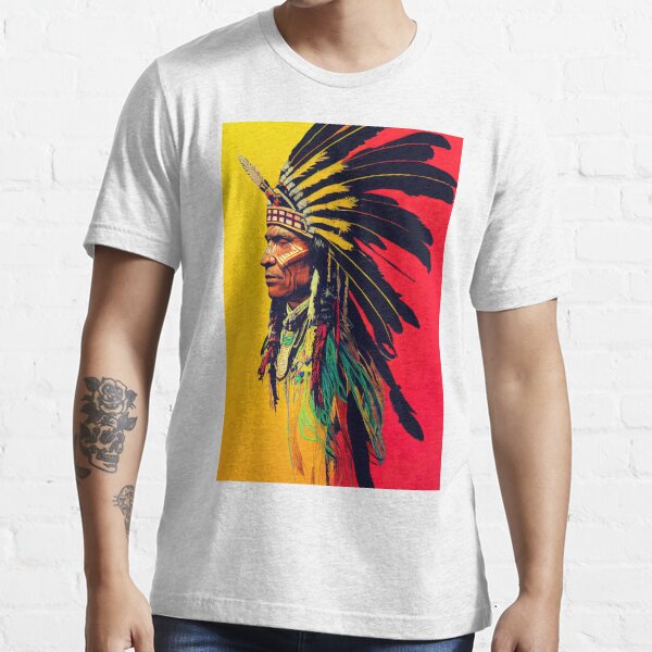 Mens Native American Red Indian Tribal Chief Graphic T-Shirt