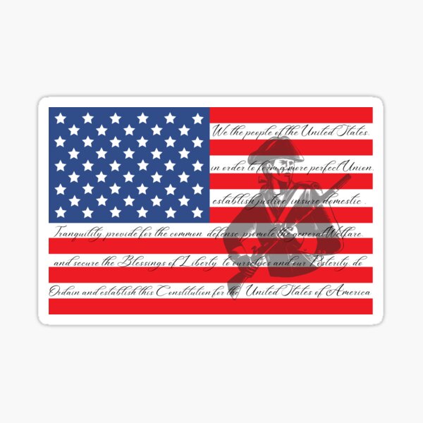 American Flag with United States Constitution Preamble Sticker