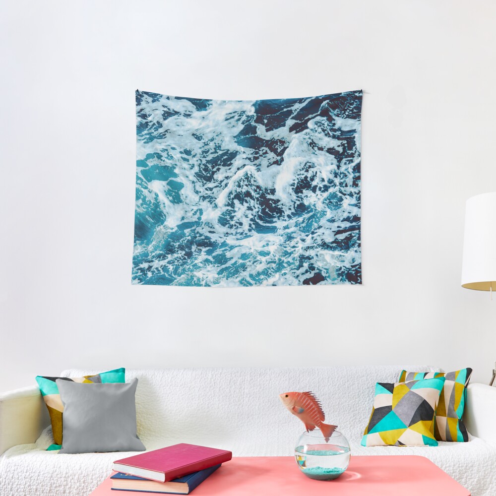 Turquoise Blue Ocean Waves Tapestry