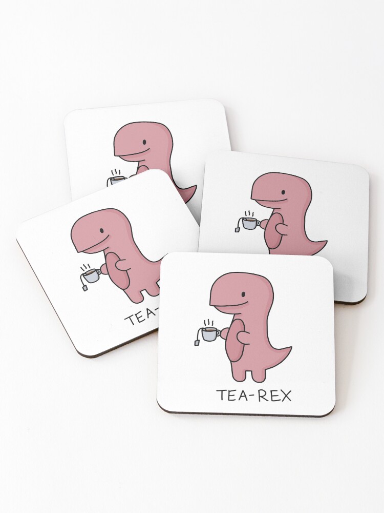 Thumbnail 1 of 5, Coasters (Set of 4), 'Tea-Rex' Illustration designed and sold by bloemsgallery.