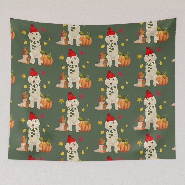 Item preview, Cream Goldendoodle Fall Vibes designed and sold by MameDesign.