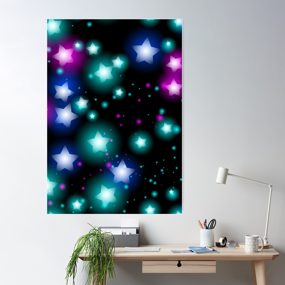 Abstract starry seamless pattern with neon star on black background. Galaxy  Night sky with stars Poster for Sale by EkaterinaP