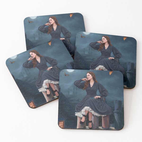 Item preview, While They Sleep - Digital Painting of a Young Witch Sitting on Chimney Tops at Night Time designed and sold by EmilyDewsnap.