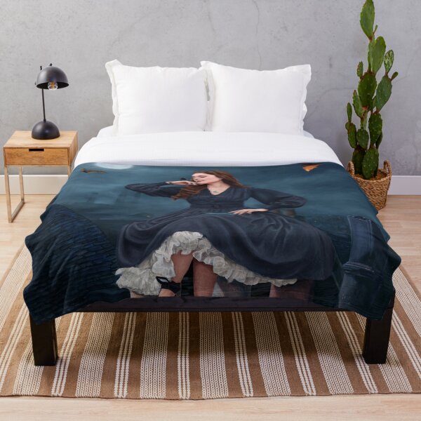 Item preview, While They Sleep - Digital Painting of a Young Witch Sitting on Chimney Tops at Night Time designed and sold by EmilyDewsnap.