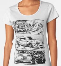 Camiseta premium para mujer Supra. Detalles (fondo blanco)
