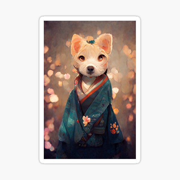lindo perro en kimono japonés Pegatina