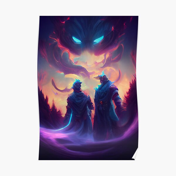 Two Fantasy Heroes Facing a Monster Poster