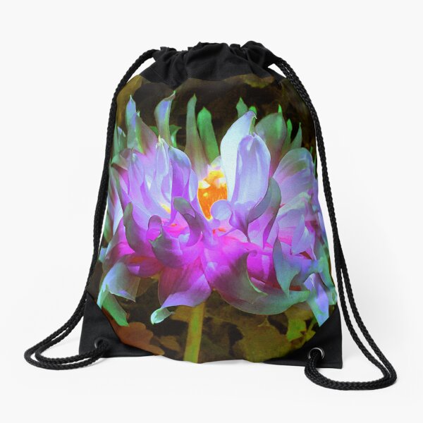 Stunning Magenta and Lime Green Cactus Dahlia Drawstring Bag