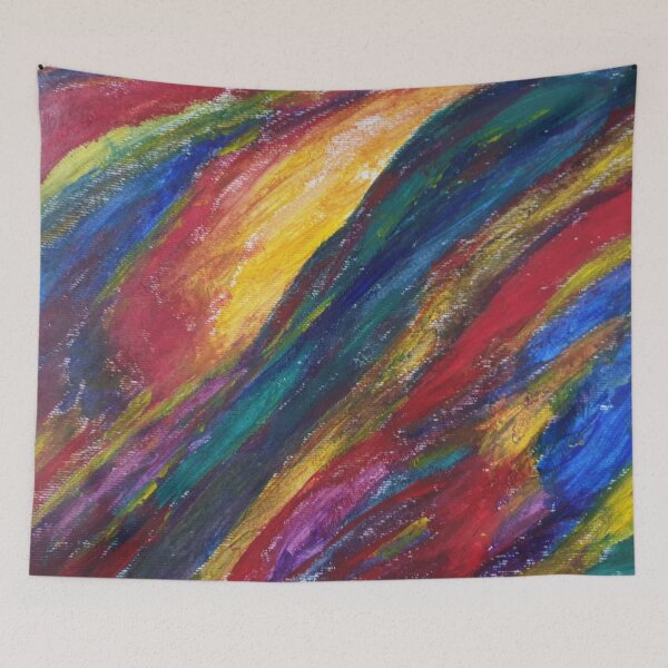 Item preview, The Mountain abstract design multicoloured stripes acrylic painting  designed and sold by WorldOfWendyArt.