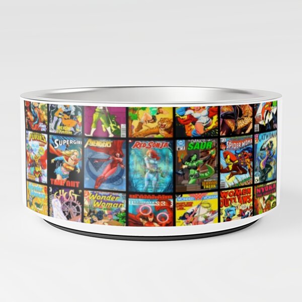 Female Superhero Vintage Comic Book Collection Pattern Face Mask Pet Bowl