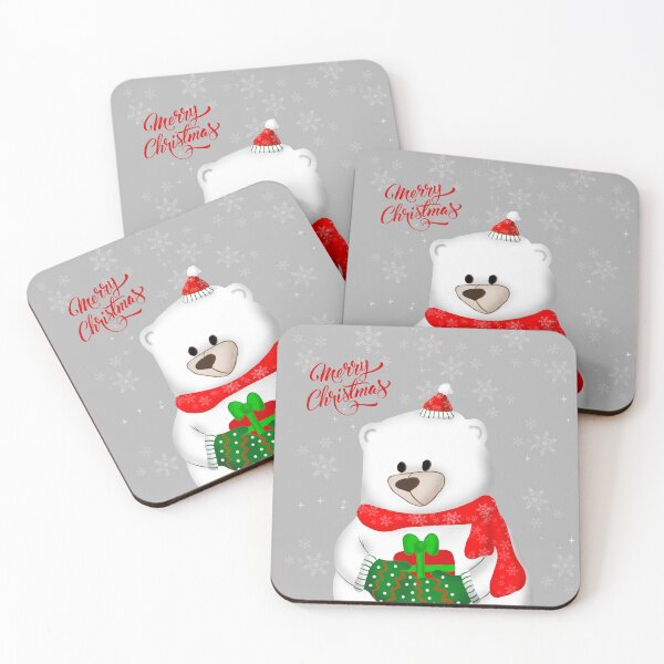 Item preview, White bear in a Christmas hat with a gift in his hands . Merry Christmas . designed and sold by StacyMint.
