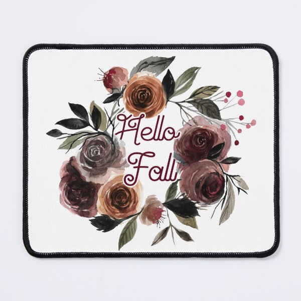 Item preview, Hello Fall - Typography Design with Flower Wreath in Autumn Colors designed and sold by papierquarell.