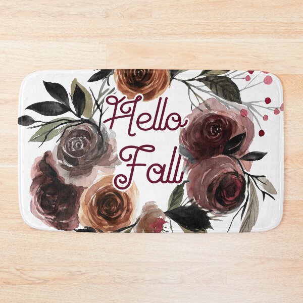 Item preview, Hello Fall - Typography Design with Flower Wreath in Autumn Colors designed and sold by papierquarell.