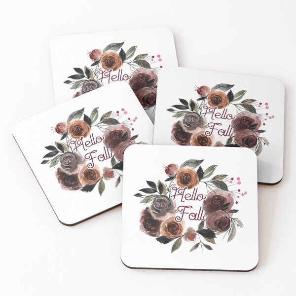 Item preview, Hello Fall - Typography Design with Flower Wreath in Autumn Colors designed and sold by papierquarell.