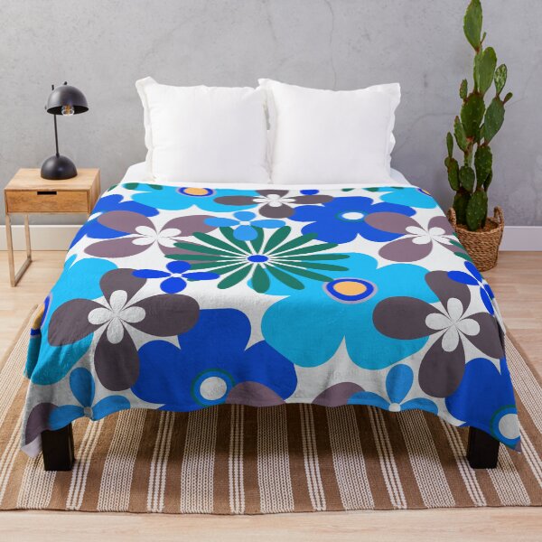 Item preview, Retro Floral Pattern In Blue, Aqua, And White designed and sold by DEC02.