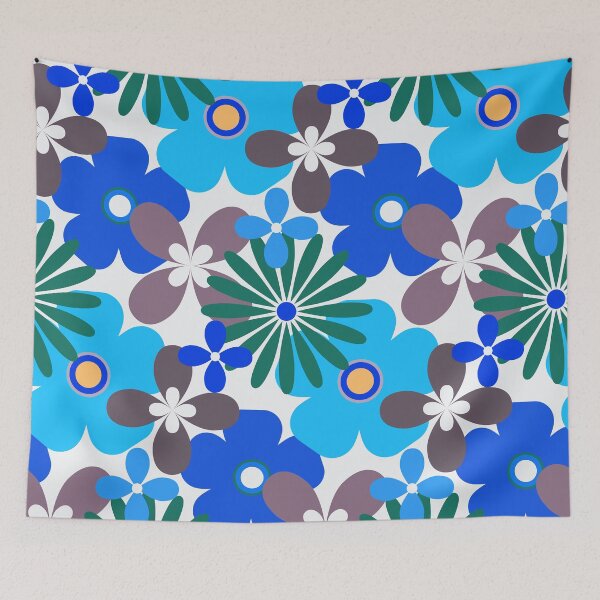 Item preview, Retro Floral Pattern In Blue, Aqua, And White  designed and sold by DEC02.