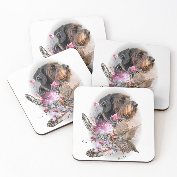 Item preview, German Wirehaired Pointer  with  Partridge  designed and sold by TammyHunterArt.