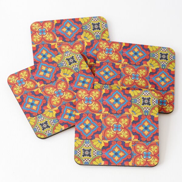 Item preview, Red flowers geometric mix print mexican talavera tiles modern azulejo interior design designed and sold by T-Mex.