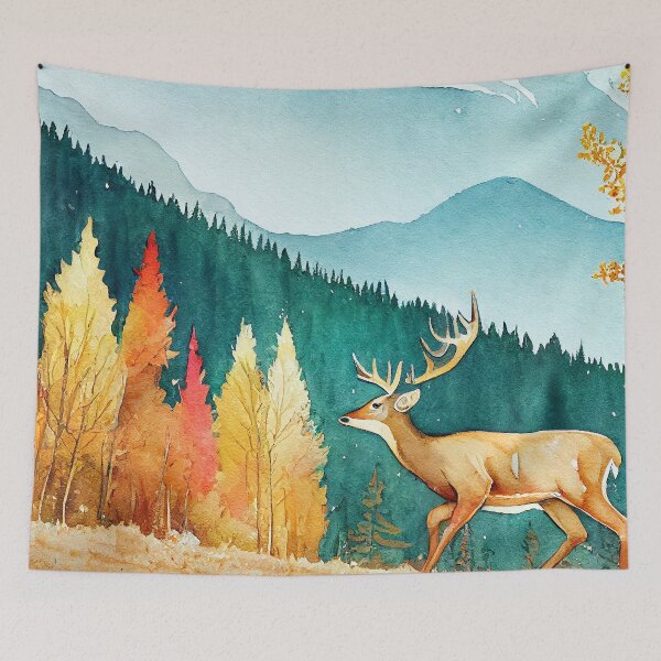 Item preview, Deer in the Mounatins-Autumn Watercolor designed and sold by anthonylonder.