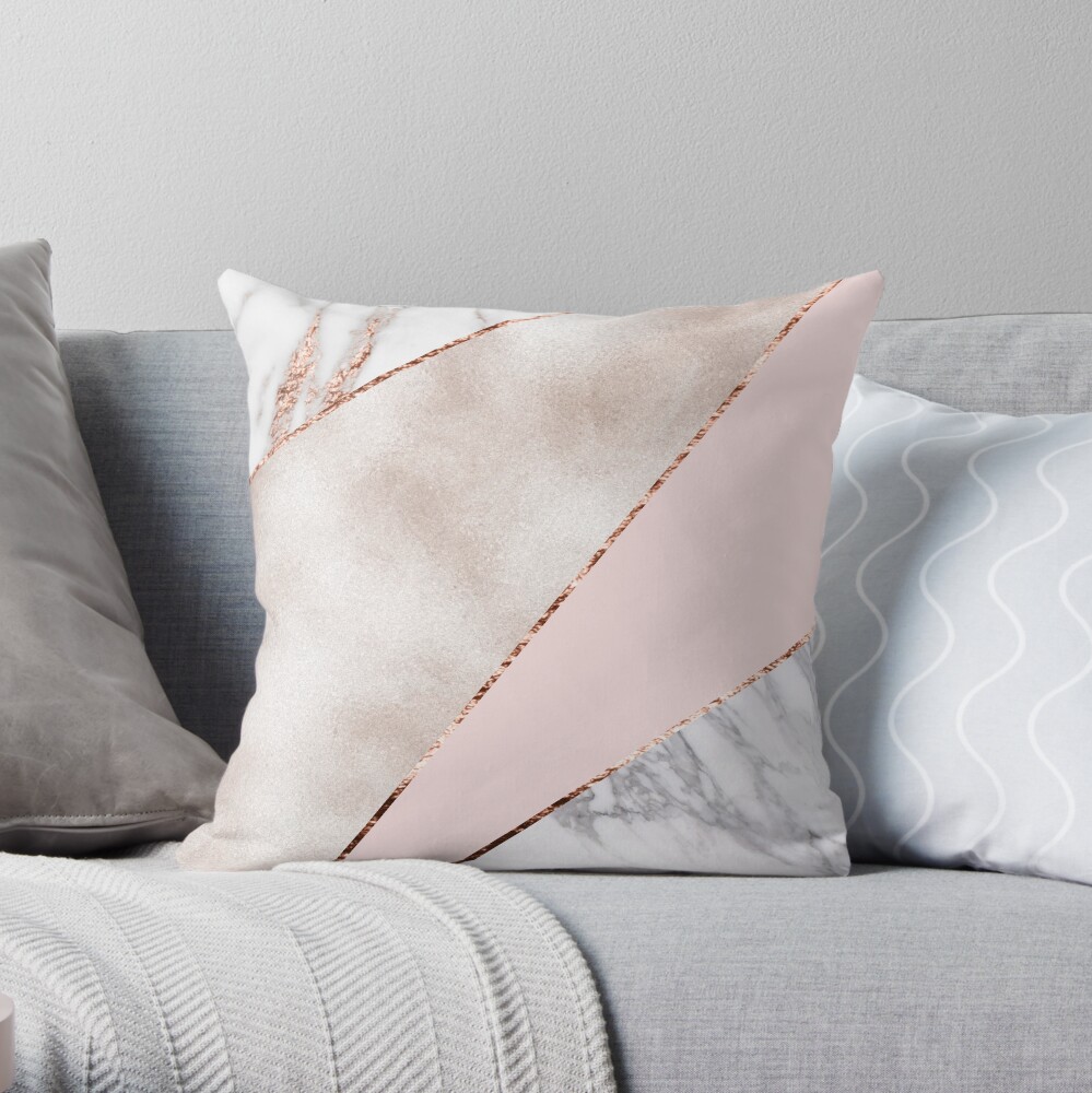 Spliced mixed rose gold marble Throw Pillow