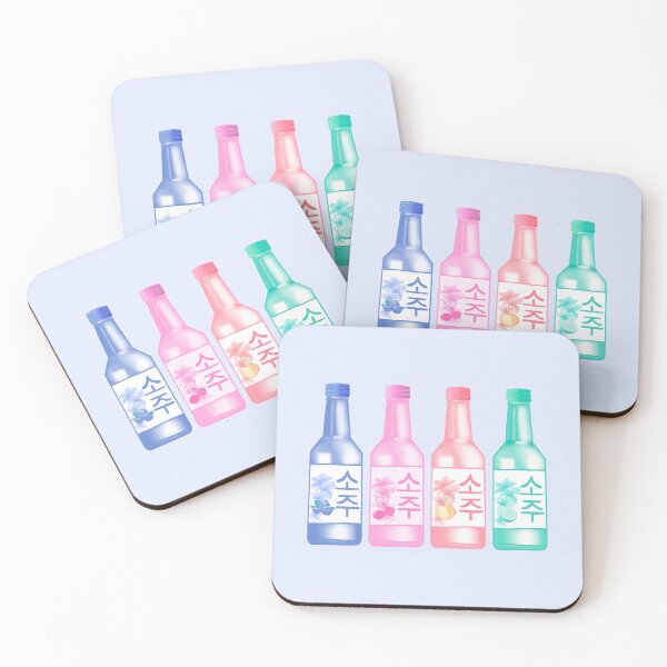 Item preview, Colorful fruit flavoured korean pink soju bottles hangul writing cute cherry peach blueberry lime blossoms kawaii   designed and sold by Lemonshaaark.