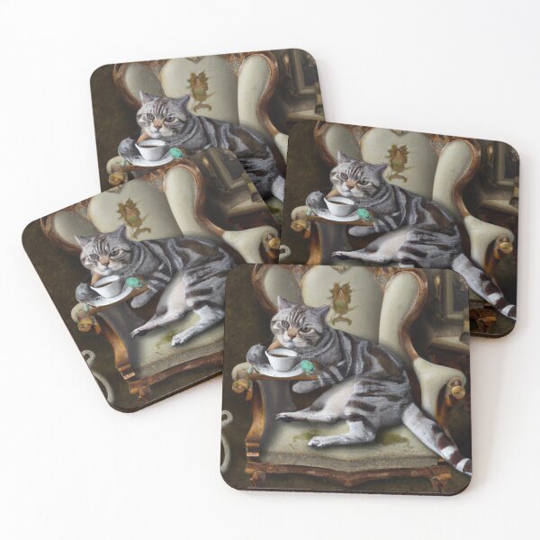 Artikelvorschau, Maurice, der Kater, Tee im bequemen Sessel (Renaissance) entworfen und verkauft von thecatandkettle.