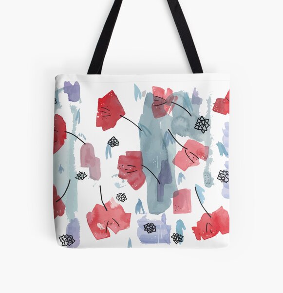 Red Flowers - Abstract All Over Print Tote Bag