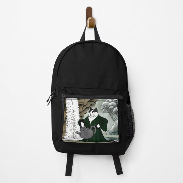 Item preview, Kēki the Cat, Holding a teapot by a waterfall (Sumi-e) designed and sold by thecatandkettle.