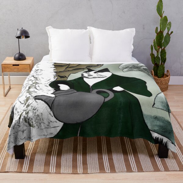 Item preview, Kēki the Cat, Holding a teapot by a waterfall (Sumi-e) designed and sold by thecatandkettle.