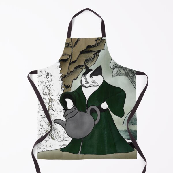 Item preview, Kēki the Cat, Holding a teapot by a waterfall (Sumi-e) designed and sold by thecatandkettle.