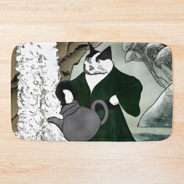 Item preview, Kēki the Cat, Holding a teapot by a waterfall (Sumi-e) designed and sold by thecatandkettle.