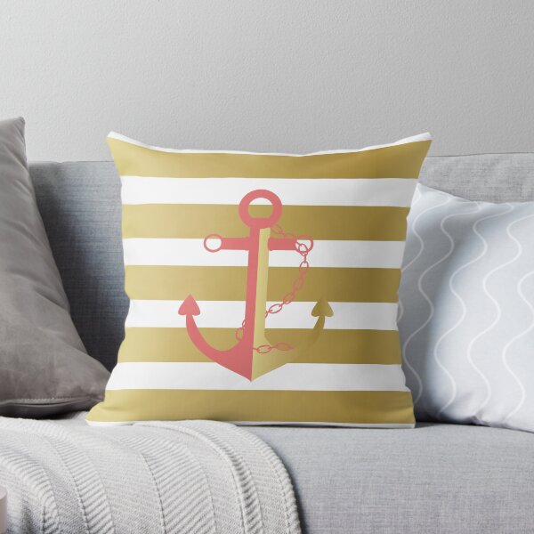 AFE Nautical Pink and Gold Anchor Throw Pillow