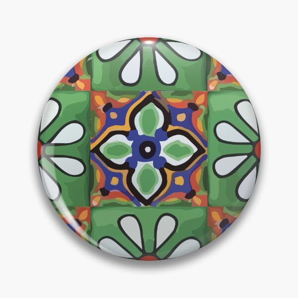 Item preview, Green flower authentic mexican talavera tile geometric pattern majolica boho chic interior design designed and sold by T-Mex.