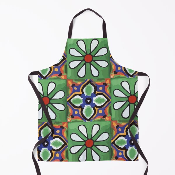 Item preview, Green flower authentic mexican talavera tile geometric pattern majolica boho chic interior design designed and sold by T-Mex.